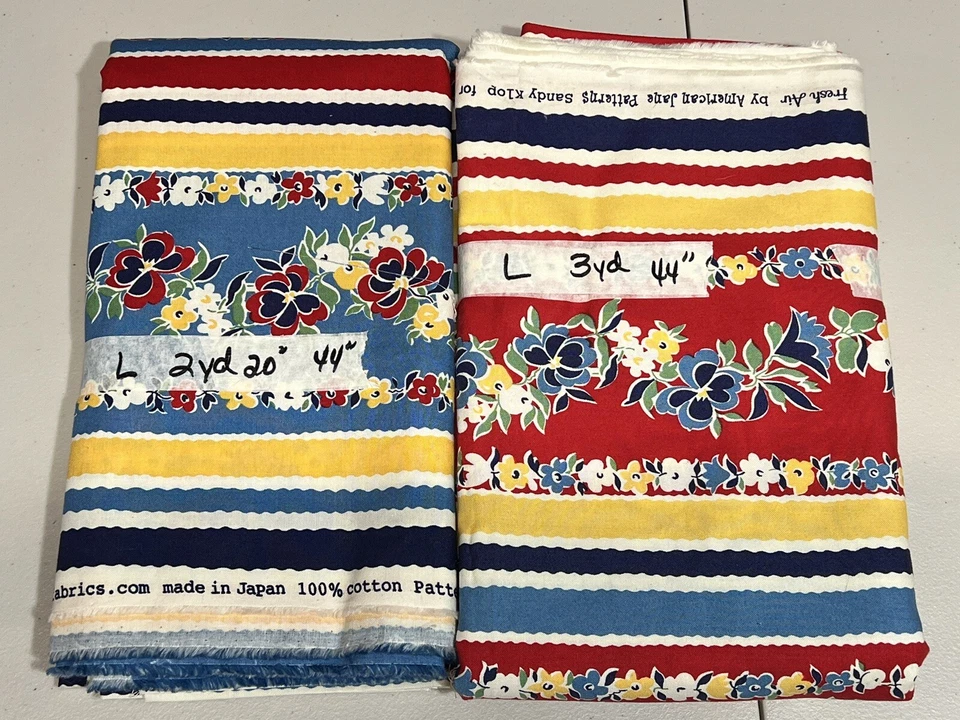 5+yds Fabric American Jane Red Blue Fresh Air Sandy Klop for Moda 21671 Pansy - Image 1 of 4