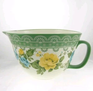 11" Pioneer Woman 2.8qt Stoneware Rose Shadow Batter Bowl Yellow Blue Green - Picture 1 of 6