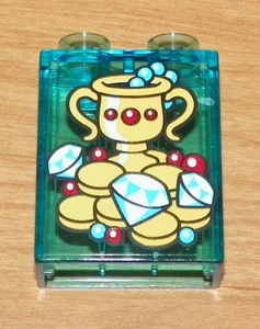 LEGO - Duplo, Brick 1 x 2 x 2 with Jewels / Treasure Pattern - Trans-Blue - Picture 1 of 1