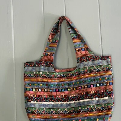 Bolso de Mano Boho Bordado con Cuentas Colorido Estampado Tribal Lagenlook Festival Foto 1 de 4