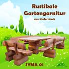Rustikale Gartengarnitur  5- teilig Kiefernholz 1 Tisch & 4 Bänke  1,70 m lang
