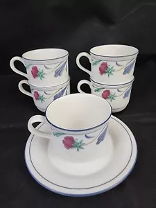 Caffè Lenox--5 tazze e 1 piattino papaveri su pietra blu Cina vintage - Foto 1 di 12
