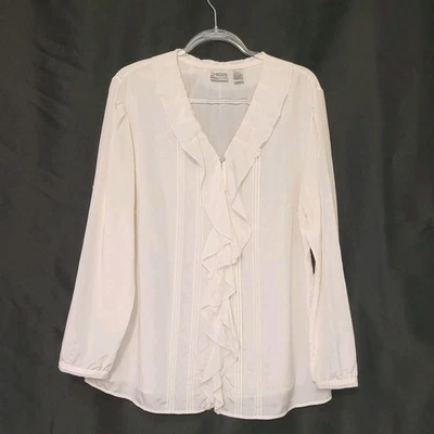 Blusa Chico's Blanco Perla Mezcla Seda Volantes Botón Frontal Poetas Talla 3 US XL  Foto 1 de 4
