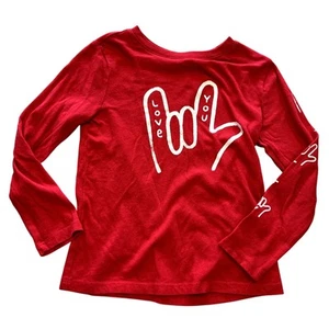 Old Navy Girls Red Love You Sign Language Long Sleeve Graphic Tee 5T - Picture 1 of 2