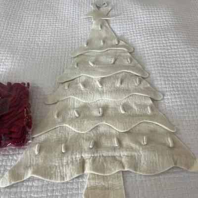 POTTERY BARN - New RED STOCKING Felt Tree-Shaped Advent Calendar - 45" T - 30" W - Image 1 of 4