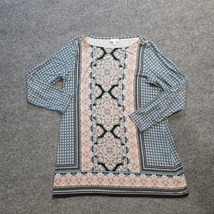 Top Jill Mujer Mediano Pequeño Azul Boho Geométrico Manga Larga Elastizado Informal - Imagen 1 de 9