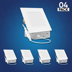 LED 4 Inch Ultra Thin Square Recessed Light with Junction Box, 9W, 650LM, 3000K - Picture 1 of 14