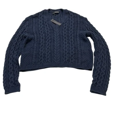 360 Свитер женщин L синий хлопок открытый кабель трикотажа укороченный пуловер пляжный опрятный - Изображение 1 из 4