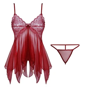 Para mujeres Ropa Interior Divertida Hilo Suave V Profunda Sexy Encaje Colgante Ver a través Vestido - Imagen 1 de 20