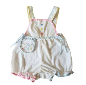 18M Baby Girl Vintage 80s Bunny Pastel Multicolor Bubble Overall Romper - Picture 1 of 5