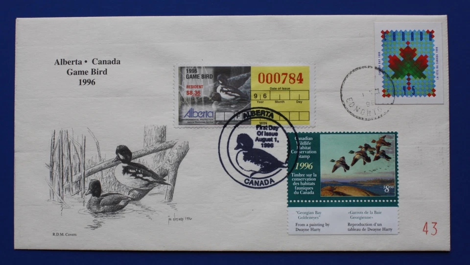 Canada (CN12/AB08) 1996 Canada Wildlife Habitat - Alberta Game Bird FDC - Image 1 of 1