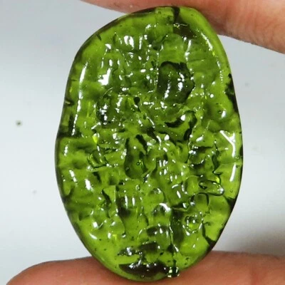 Lab Created Green Moldavite Gemstone Fancy Cabochon 19.25 Cts 19x28x4 mm ST36 - Image 1 of 2