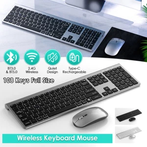 Full Size 108-key Slim Rechargeable Bluetooth Wireless Keyboard Mouse Combo Set - Picture 1 of 17