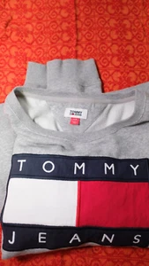 Tommy Hilfiger Jeans Felpa Uomo Grande Bandiera Stile Vintage Grigio Taglia Large - Foto 1 di 4