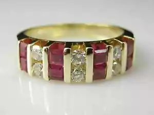 4 Ct Princess Cut Ruby & Diamond Wedding Channel Set Ring 14K Yellow Gold Plated - Picture 1 of 5