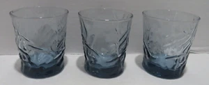 VTG LIBBY RUCKS/JUICE GLASSES AZTEC BLUE CRINKLE DESIGN 5OZ SET OF 3 - Picture 1 of 7