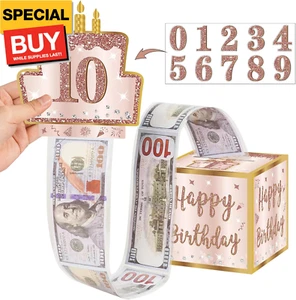 Happy Birthday Money Gift Box with DIY Stickers for Any Age - Pink Rose Gold Sur - Picture 1 of 6