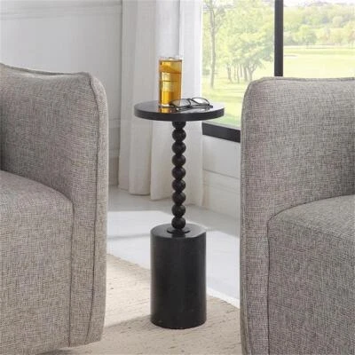 Uttermost Bead Contemporary Marble and Iron Metal Drink Table in Black - Image 1 of 4