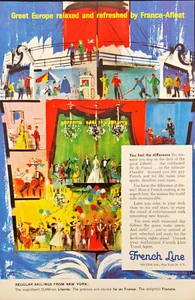 1958 French Line Cruises Vintage Print Ad Sailings from New York to Europe - Picture 1 of 1
