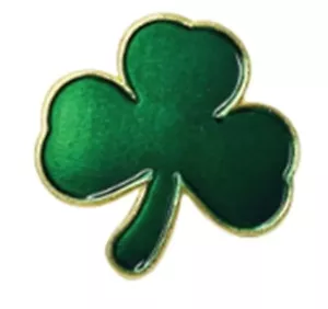 SHAMROCK BADGES - Green & Gold 3 Leaf Clover Pins - Irish Heritage - St Patrick - Picture 1 of 4