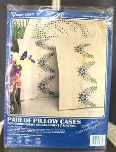 Par de fundas de almohada vintage Vogart artesanales florales vieira estampadas para bordar - Imagen 1 de 5