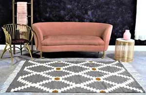 Wool Area Boho Rug Vintage Kilim Modern Carpet Gray Southwestern Living Room Rug - Picture 1 of 5