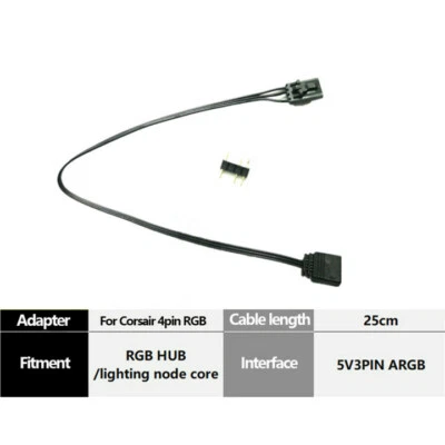 Nuevo Para Corsair 4Pin RGB a Estándar ARGB 3-Pin 5V 25cm Adaptador Conector EE. UU. Foto 1 de 4