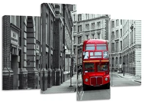 London bus bank , split canvas prints - Picture 1 of 2