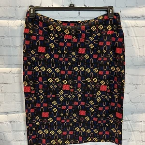 Lularoe Cassie 3XL Black Red Blue Yellow Orange Modern Print Skirt NWT - Picture 1 of 5
