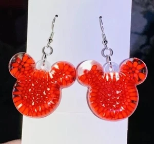 Silver Acrylic Red Mickey Mouse Drop Dangle Earrings!! - Picture 1 of 7