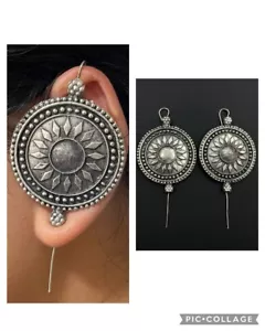 Orecchini Boho Indiani Bugadi Trendy Placcati Argento Ossidato Fatti a Mano Spilla Progettata - Foto 1 di 20