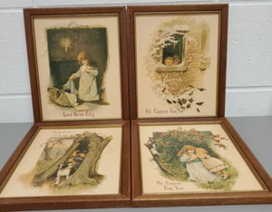 Vintage Set of 4 Framed Religious Pictures, Children, Lord, Care, Love, Protect - Picture 1 of 11