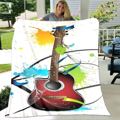 Music Notes Guitar Patterns Flannel Blanket - Image 1 of 4