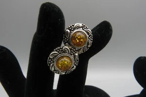 Pendientes de tachuelas de ámbar de plata esterlina firmados NK joyería - Imagen 1 de 14