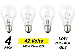 4 x Low Voltage GLS Light Globes Bulbs Lamps 42V 100W Clear E27 Screw A55 - Picture 1 of 2