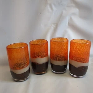 Vintage 4er Set Sommerso Amber Slag Braun Weiß Gläser MCM 70er Vibe Hand... - Bild 1 von 6