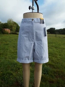 Navy & White Striped Cotton Rich Stretch Shorts M&S COLLECTION Plus Size 24 BNWT - Picture 1 of 4