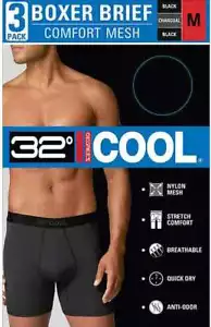 3 GENUINOS 32 GRADOS COOL NEGRO GRIS COMODIDAD MALLA CALZONCILLOS BOXER ROPA INTERIOR NUEVOS CON ETIQUETAS - Imagen 1 de 8