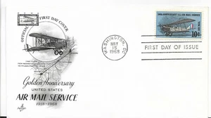 CUBIERTA DEL PRIMER DÍA, aniversario dorado servicio de correo aéreo de estados unidos - pm 15 de mayo de 1968 - BIPLANO - Imagen 1 de 1
