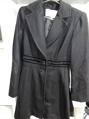 Chaqueta Jessica Simpson para mujer negra con botones delanteros invierno mezcla de lana talla pequeña Foto 1 de 4