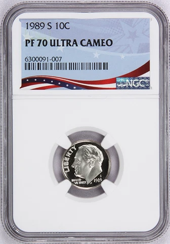 1989-S Proof Roosevelt Dime, Graded PF70UC by NGC * Population 175 ! Cover