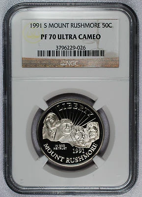 1991-S Mount Rushmore 50th Anniversary Half Dollar (50c) - NGC PF70 Ultra Cameo - Image 1 of 2