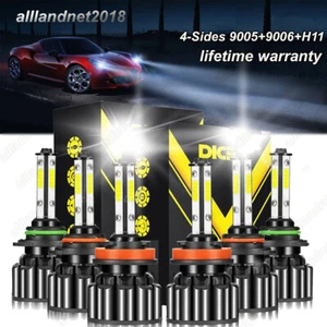 4 Side 9005 9006 H11 LED Headlight Bulbs High Low Beam Kit Fog Light Super White - Picture 1 of 12