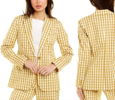 Blazer TRINA TURK One Button Little Palm Talla 6 PATRÓN MOSTAZA/BLANCO GINGHAM Foto 1 de 4