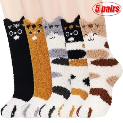 5 Pairs Winter Cat Claws Warm Soft Fluffy Bed Sock Lounge Slipper Floor Socks UK