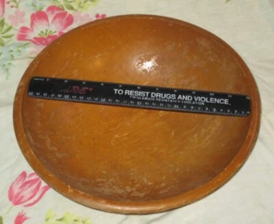 Large 13" MUNISING WOODEN DOUGH BOWL Primitive Farmhouse Antique Red Wood Feet - Image 1 of 4