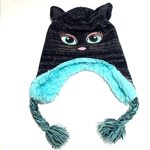 Capelli New York Girl's Cat Cap Hat with Long Tassels Black with Cat Face S/M - Picture 1 of 4