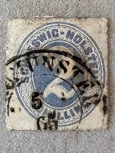 Schleswig-Holstein 6 / 1865 blau gerollte Briefmarke / Mängel / gebraucht - Bild 1 von 2