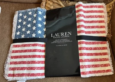 RALPH LAUREN Set of 4 American Flag Cotton Placemats Stars Stripes Red Blue NEW - Image 1 of 3