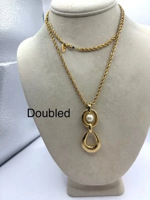 Collar Colgante Gota Lágrima Perla Imitación Blanca En Capas Tono Dorado Foto 1 de 4